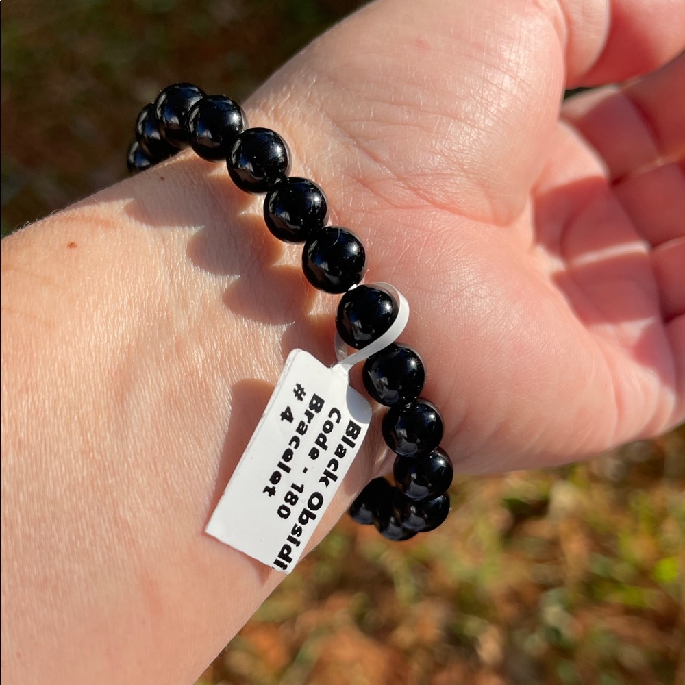 NWT Black Obsidian Beaded Elastic Bracelet - Picture 5 of 6